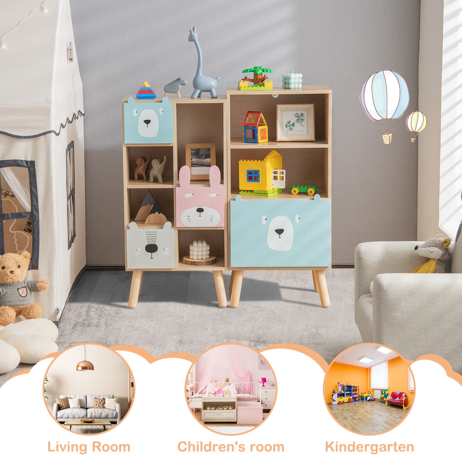 HONEY JOY 3-Tier Kids Wooden Bookshelf, Storage Shelf for Toddlers