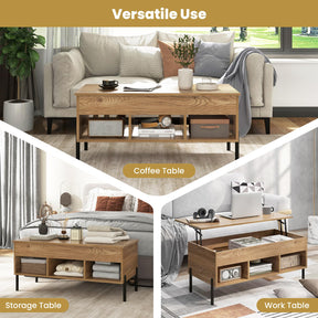 Lift Top Coffee Table, Coffee Station Table with Hidden Compartment, Rising Tabletop, 3 Open Cubbies