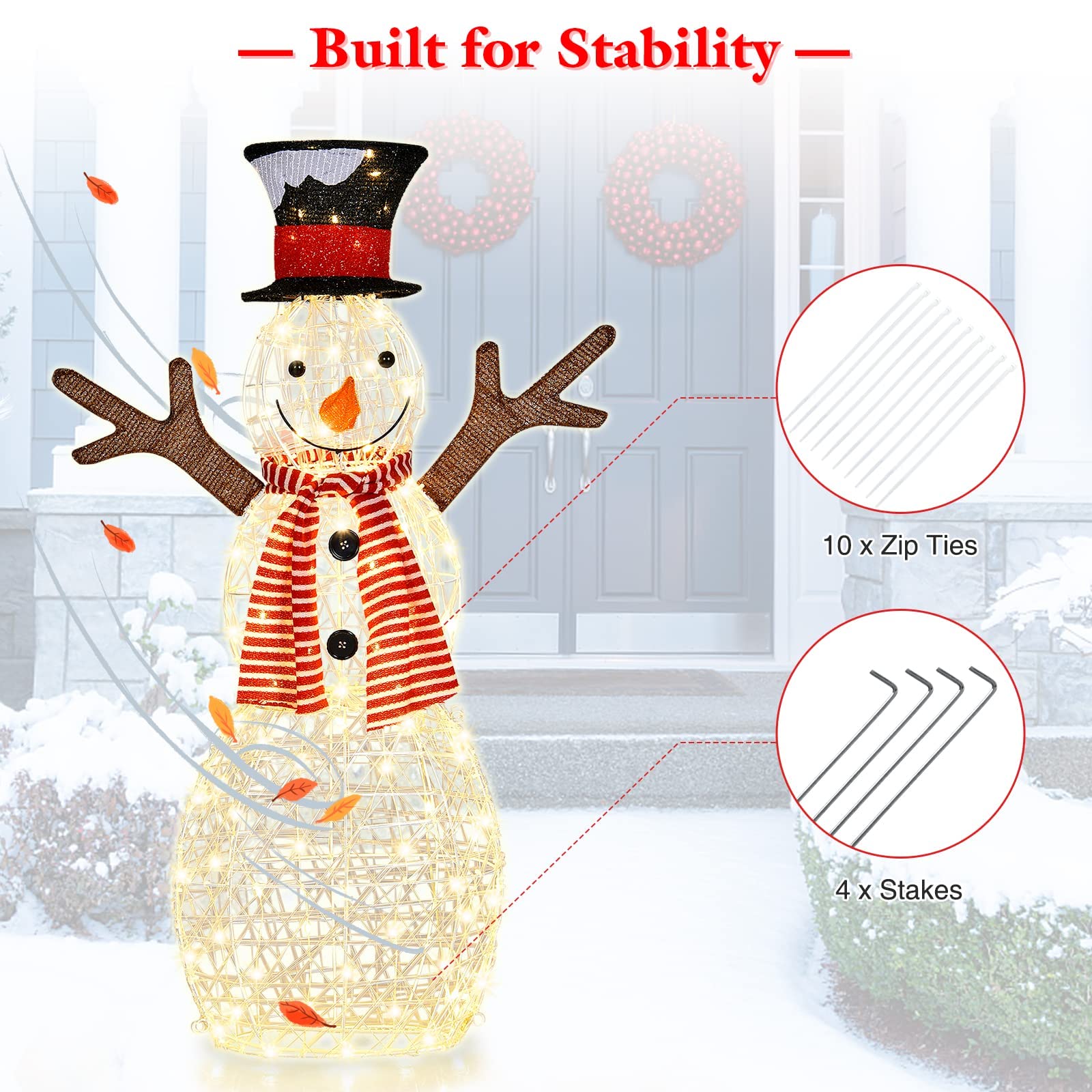 LED Christmas Lighted Snowman, Pre-lit Lighted Xmas 3D Snowman