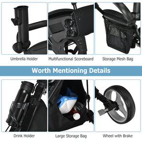 Golf Push Pull Cart, Lightweight 3 Wheels Golf Push Cart