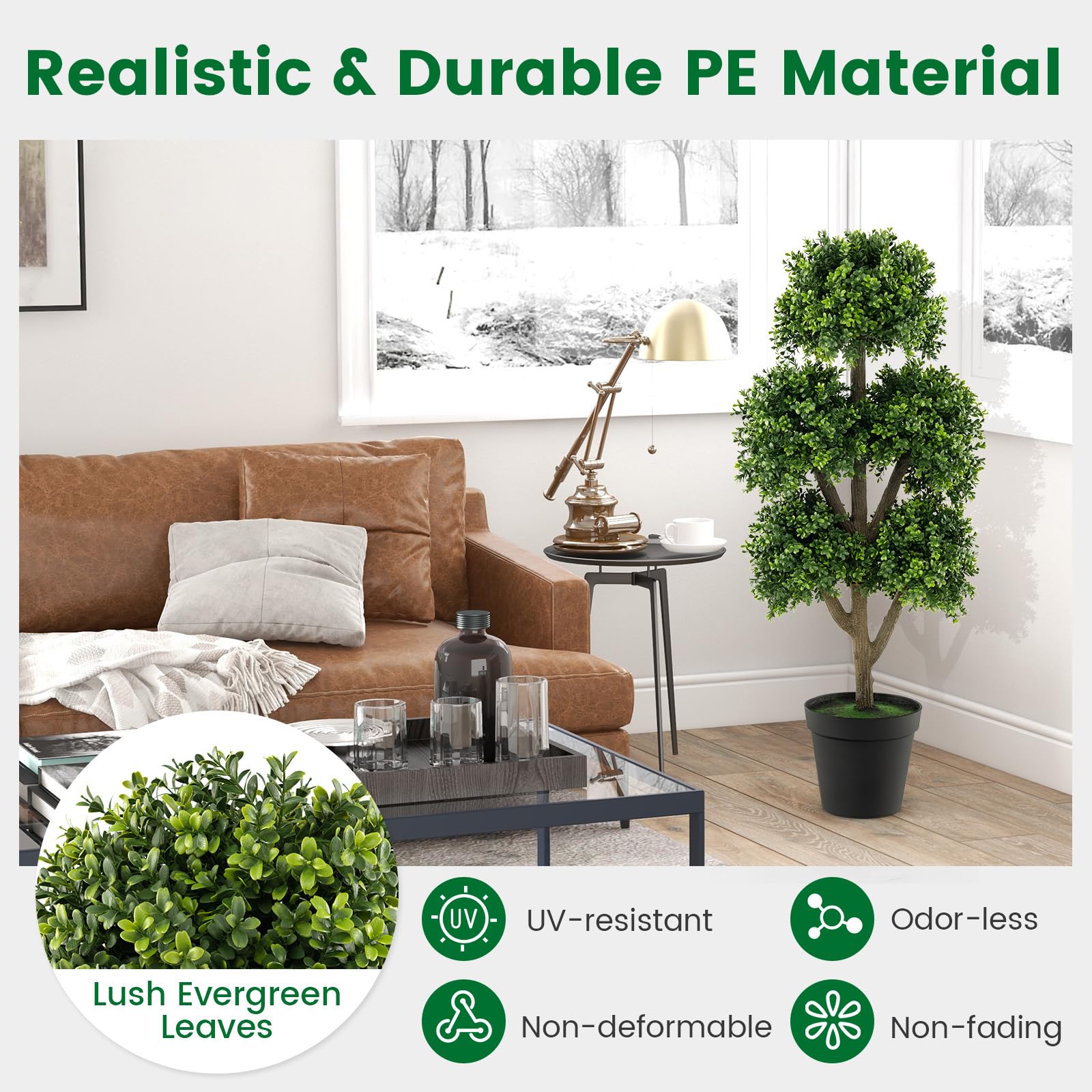 Giantex 115 cm Artificial Boxwood Topiary Ball Tree
