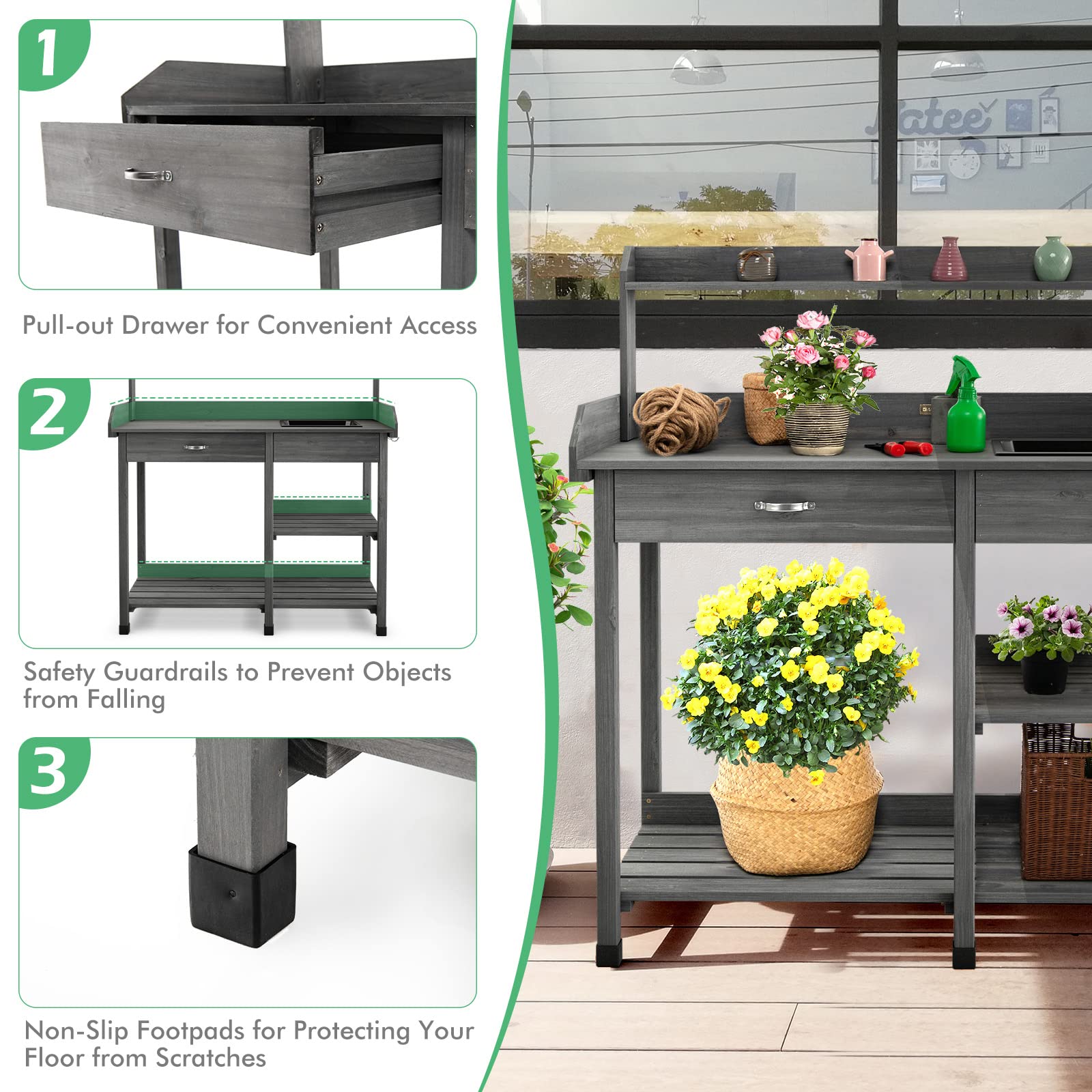 Giantex Garden Potting Bench Table, Wooden Potting Work Table