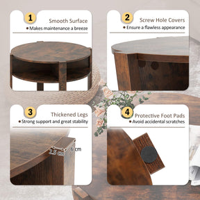 2-Tier Round Coffee Table w/Storage, 75 cm Tea Cocktail Table w/ 4 Shelves