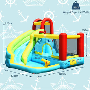 6 in 1 Inflatable Water Slide Water Park, Kids Jumping Castle Splash Pool w/Climbing Wall (with 450W Blower)