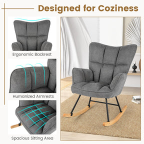 Giantex Linen Rocking Chair, Modern Accent Chair with Backrest, Padded Armrests & Seat