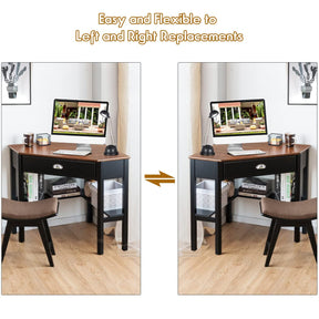 Giantex Wood Corner Computer Desk, Compact Writing Table w/Drawer & Shelves
