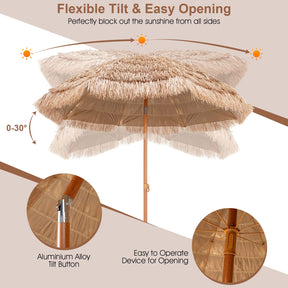 7.2 FT Thatched Tiki Umbrella, Hawaiian Style Hula Beach Umbrella w/Tilt