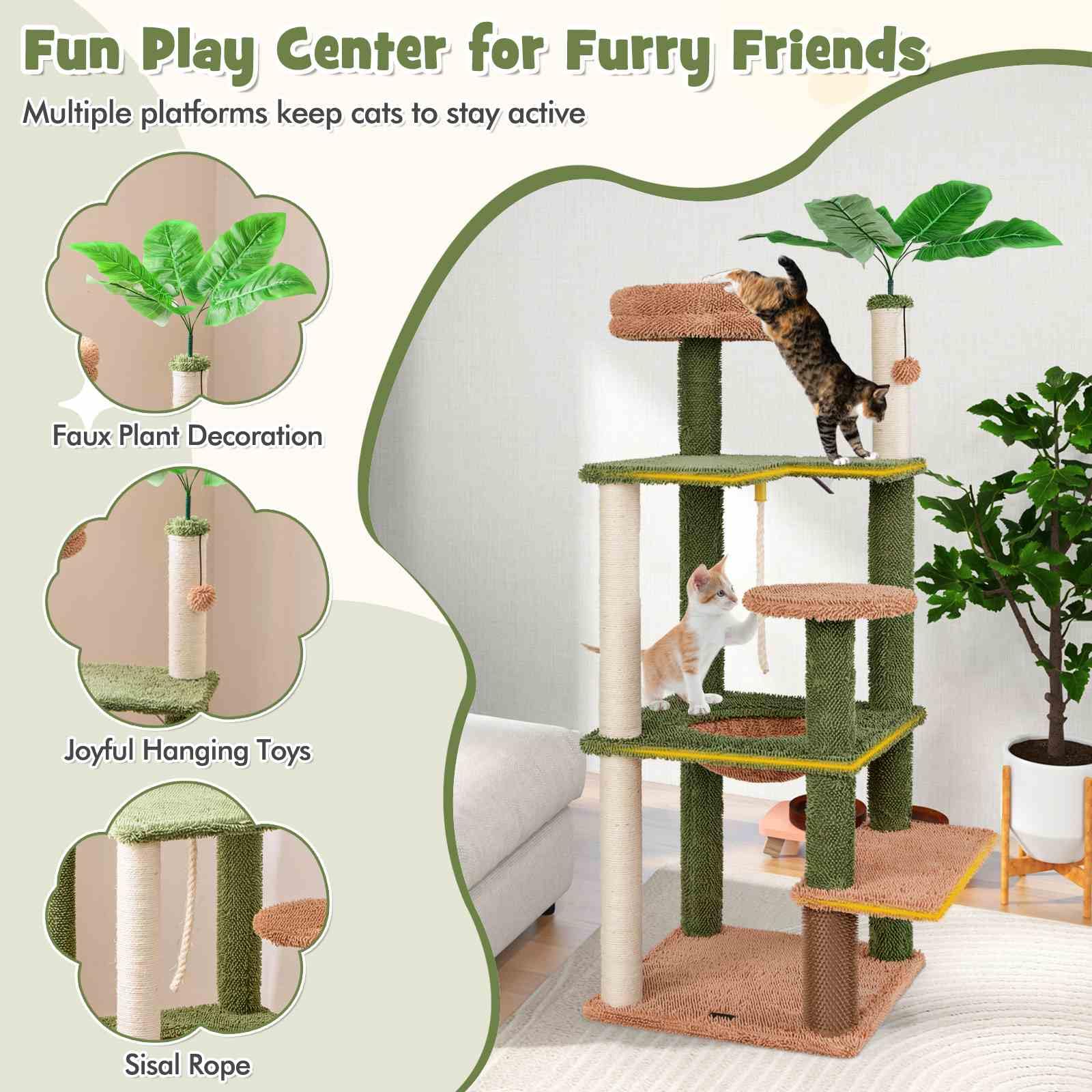 1.5m Multi-Level Cat Tree for Indoor Cats, Cute Cat Tower