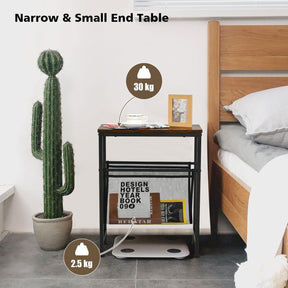 Giantex Industrial End Table, 2-Tier Narrow Small Side Accent Table with Mesh Magazine Holder Sling