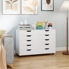 5 Drawer Chest, Rolling Dresser Storage Cabinet with Lockable Wheels, Under Desk Filing Cabinet, Wood Printer Stand for Home Office