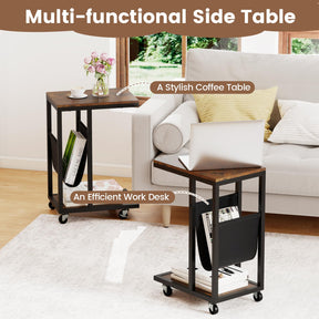 C-Shaped Side Table on Wheels