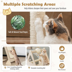 Multi-Level Cat Tree, Cat Tower with Sisal Scratching Post, Ball & Board