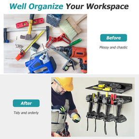 Electric Drill Storage Rack, Wall Mounted Drill Holder & Floating Shelf, Power Tool Organizer