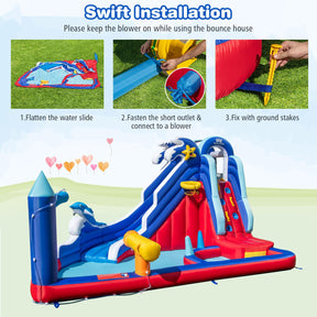 Dolphin Theme Kids Bounce House Water Park w/Long Slide