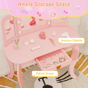 Kids Vanity Set with 3-Color Adjustable Lighted Mirror