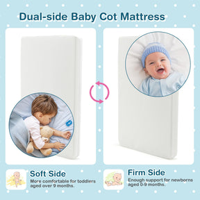 BABY JOY Baby Cot Mattress Pad, Dual Sided 8CM Thick Mini Toddler 97 x 68CM Crib Mattress