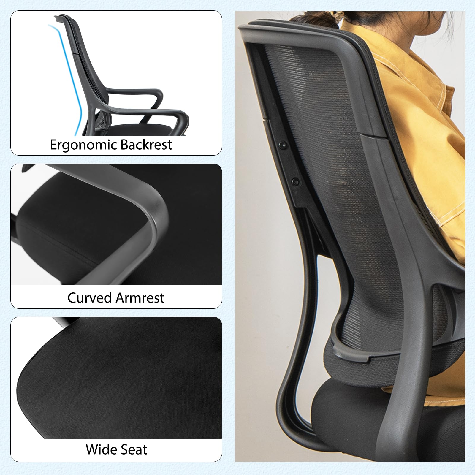 Giantex Ergonomic Office Chair, Modern Breathable Mesh Chair w/Curved Backrest & Armrest