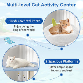 Ocean-Themed Cat Tree, 3-Level Cat Tower w/Sisal Covered Scratching Posts