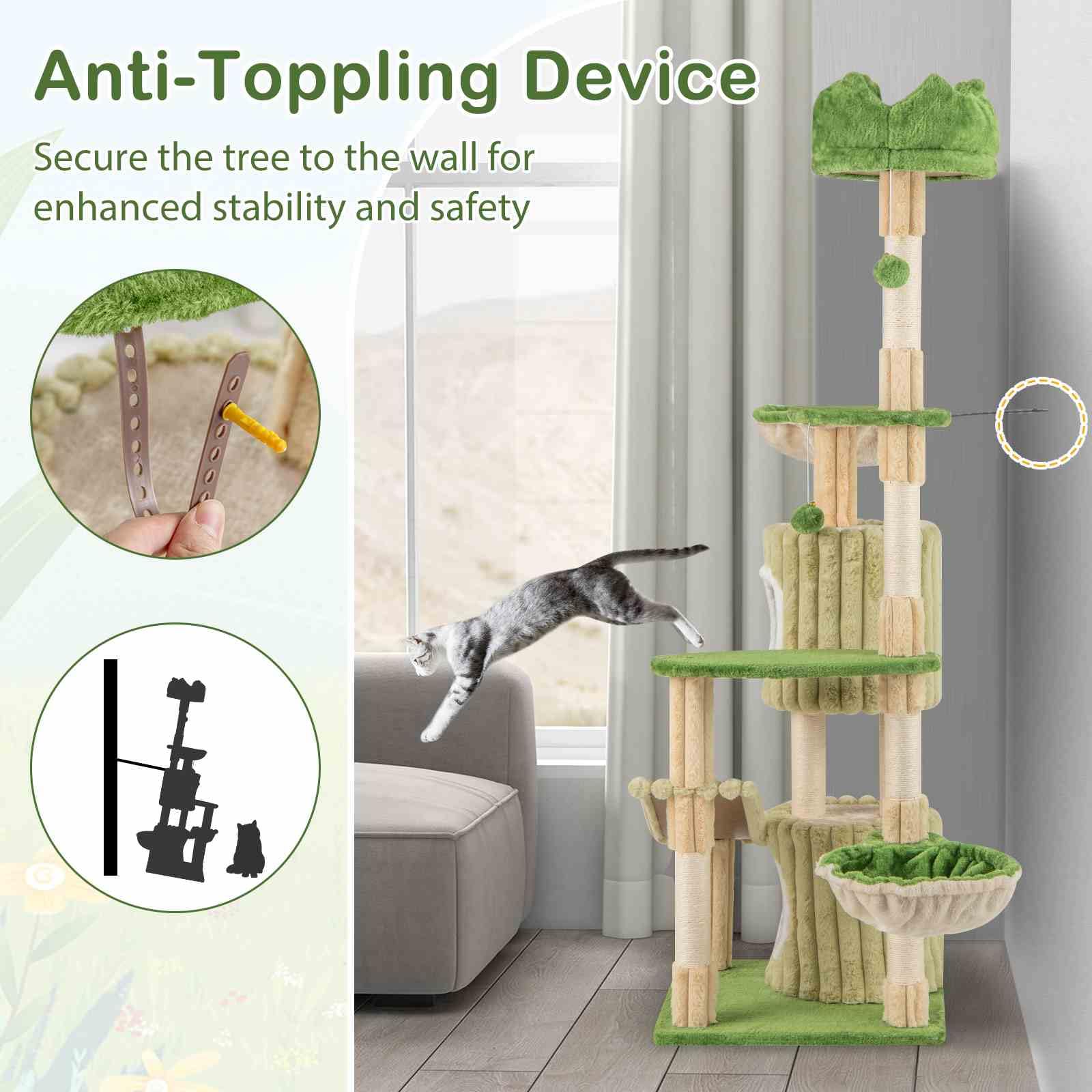 160cm Cat Tree Multi-Level Aesthetic Stripped Kitten Tower w/Sisal Posts Indoor
