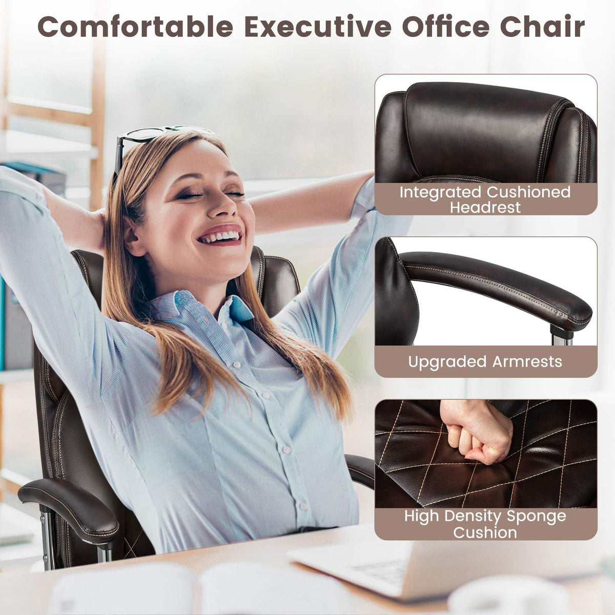 Ergonomic Office Chair for Big & Tall People, 227kg PU Leather Executive Chair w/Extra Wide Seat