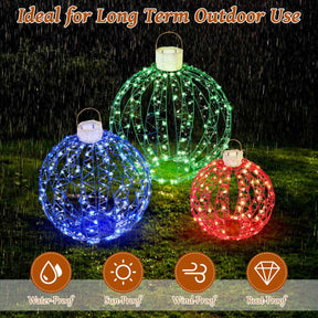 3 Pack Christmas Light Balls, Christmas Decoration Light Balls w/ 360 Led Lights & Metal Frame & Plug in