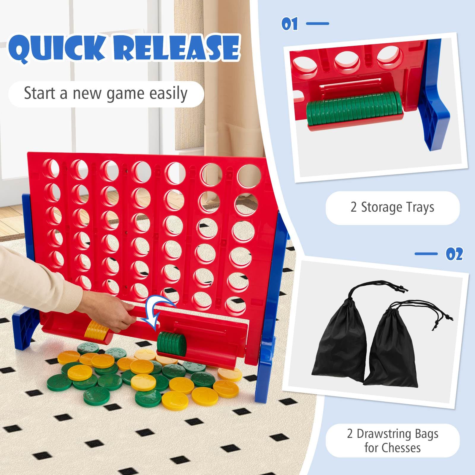 Jumbo 4-to-Score Connect Game Set w/Carrying Bag & 42 Chesses