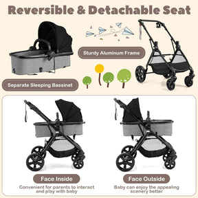 BABY JOY 2 in 1 High Landscape Baby Stroller, Convertible Baby Pram Jogger