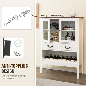 Giantex Sideboard Buffet Cabinet, Storage Cabinet with 2 Tempered Glass Doors, 2 Drawers, White