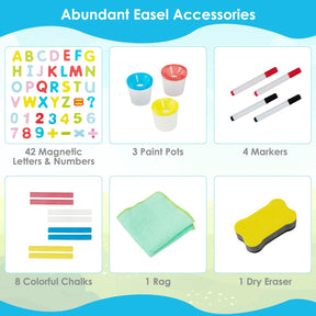 BABY JOY Kids Art Easel, Adjustable Height Double Sided Easel w/Chalkboard & Whiteboard
