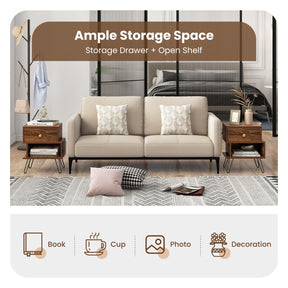 Giantex Nightstand Set of 2, Irregular Wooden Nightstand w/Elevated Metal Feet