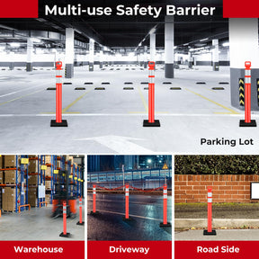 3 Pack Traffic Delineator Post, 114.5 cm Safety Traffic Barrier with Rubber Base