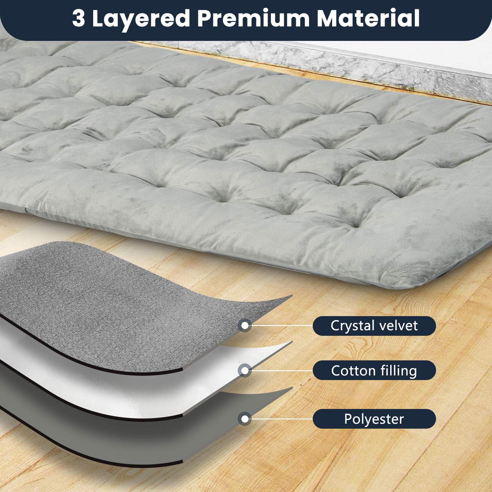 195 x 74 x 7 CM Thickened Recliner Cushion with 4 Fixing Straps, Bed Fixing Pocket