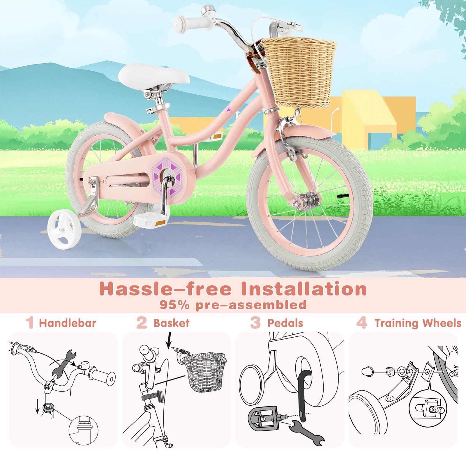 14”/16” Kid’s Bike with Training Wheels, Bicycle for 3-5/4-7 Years Old