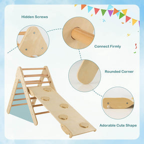 HONEY JOY Wooden Climbing Triangle Ladder for Kids, Children Montessori Triangle Climber with Adjustable Angle’s Ramp for Climb