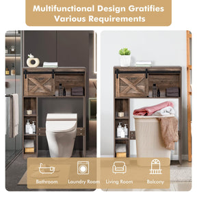 Giantex Over The Toilet Storage Cabinet, Freestanding Bathroom Organizer with Sliding Barn Door & Storage Shelves