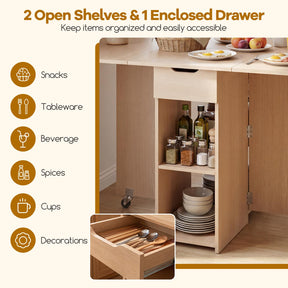 Folding Dining Table for 2-4, Space Saving Kitchen Table Drop Leaf with 2 Open Shelves & Drawer