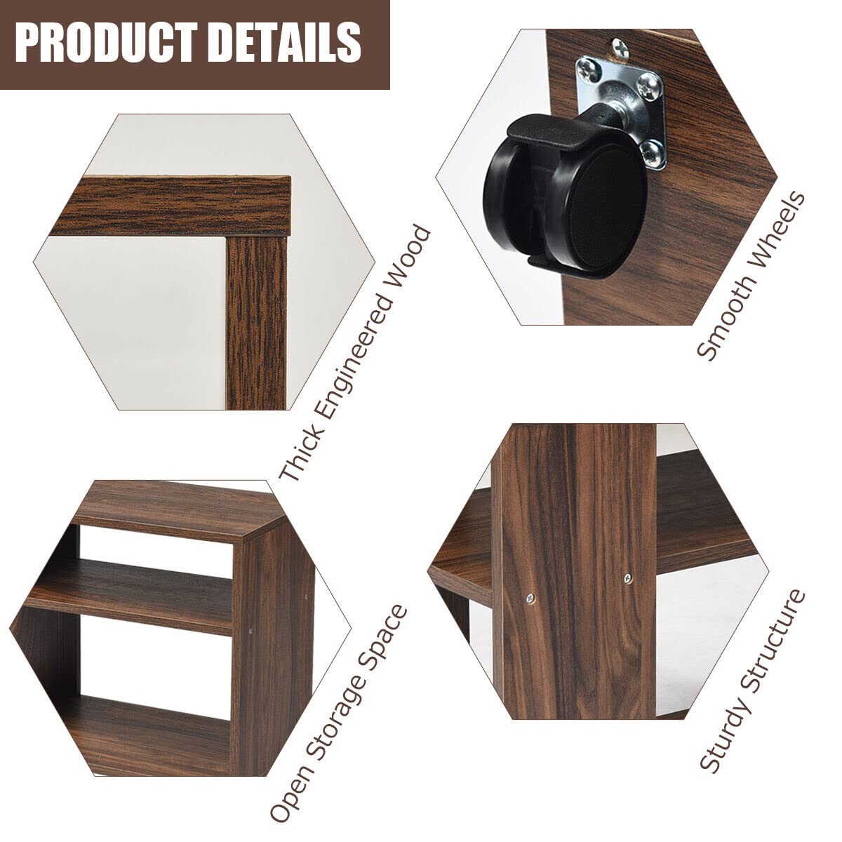 Giantex 3-Tier Side Table with Storage Shelf, Sofa Side Table with Wheels for Small Spaces, Industrial Nightstand
