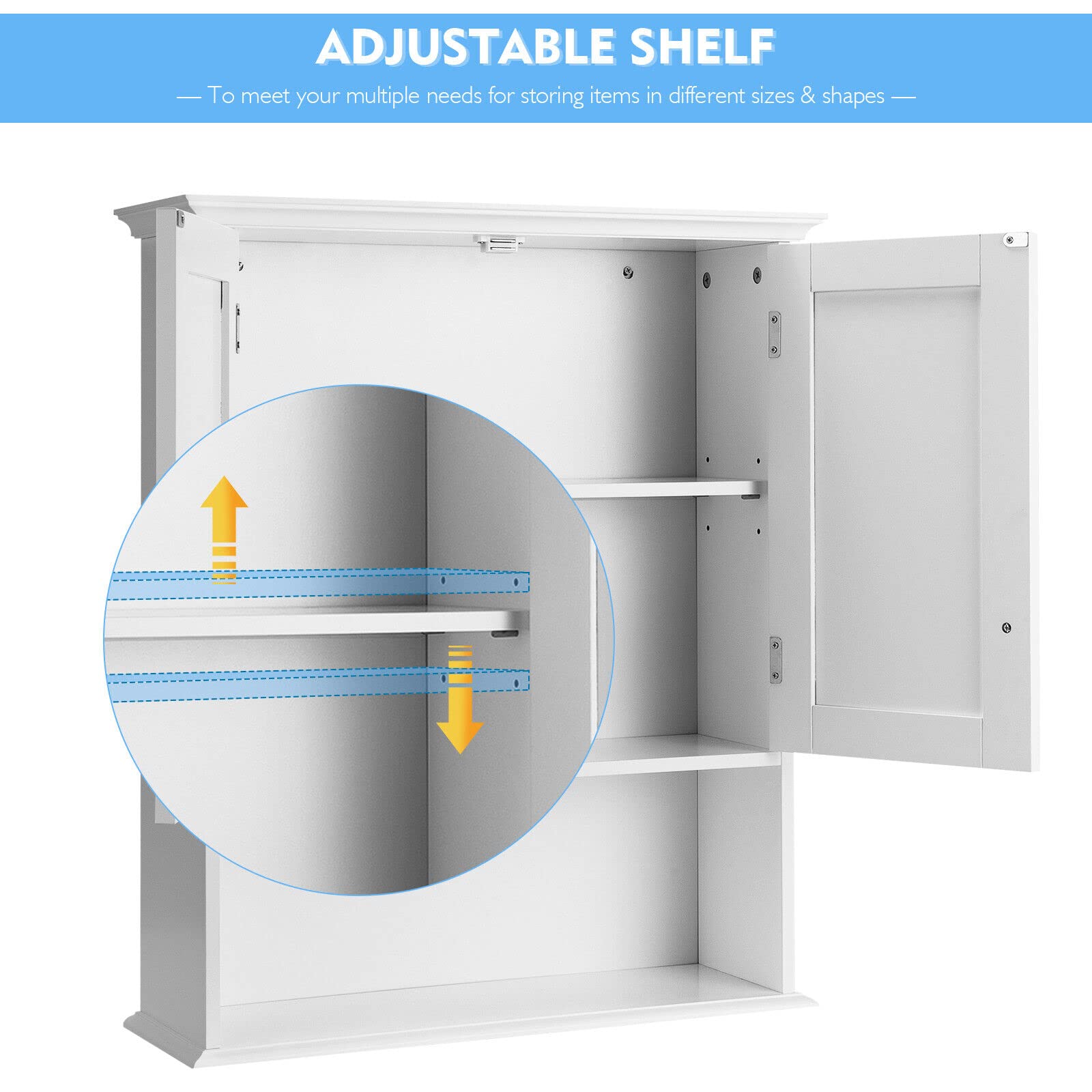 Giantex Bathroom Wall Cabinet, Wooden Hanging Cabinet w/Doors & Shelves, White