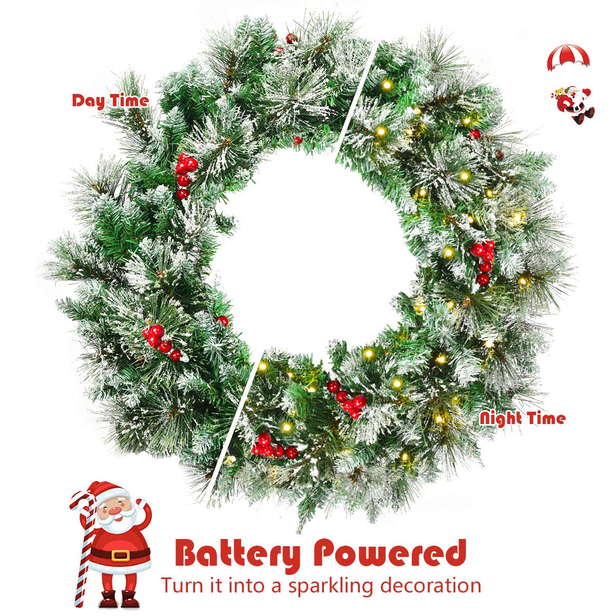 60cm Christmas Wreath, Artificial Pre-lit Lighted Christmas Wreath