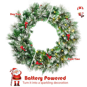 60cm Christmas Wreath, Artificial Pre-lit Lighted Christmas Wreath