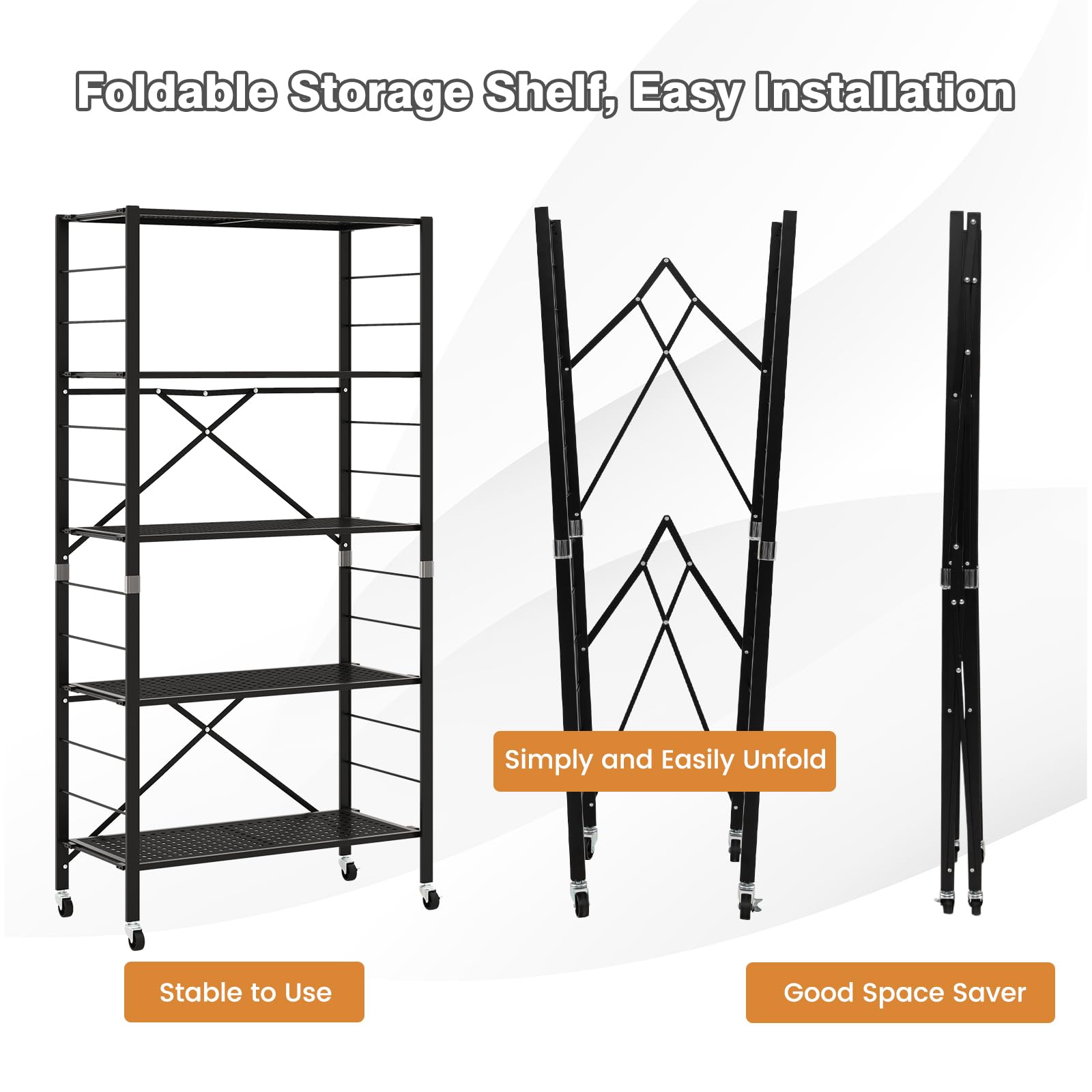 Giantex Folding Storage Shelves, 5-Tier Metal Collapsible Shelves with Wheels