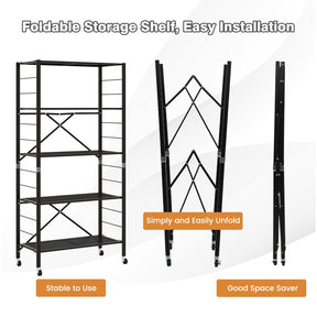 Giantex Folding Storage Shelves, 5-Tier Metal Collapsible Shelves with Wheels