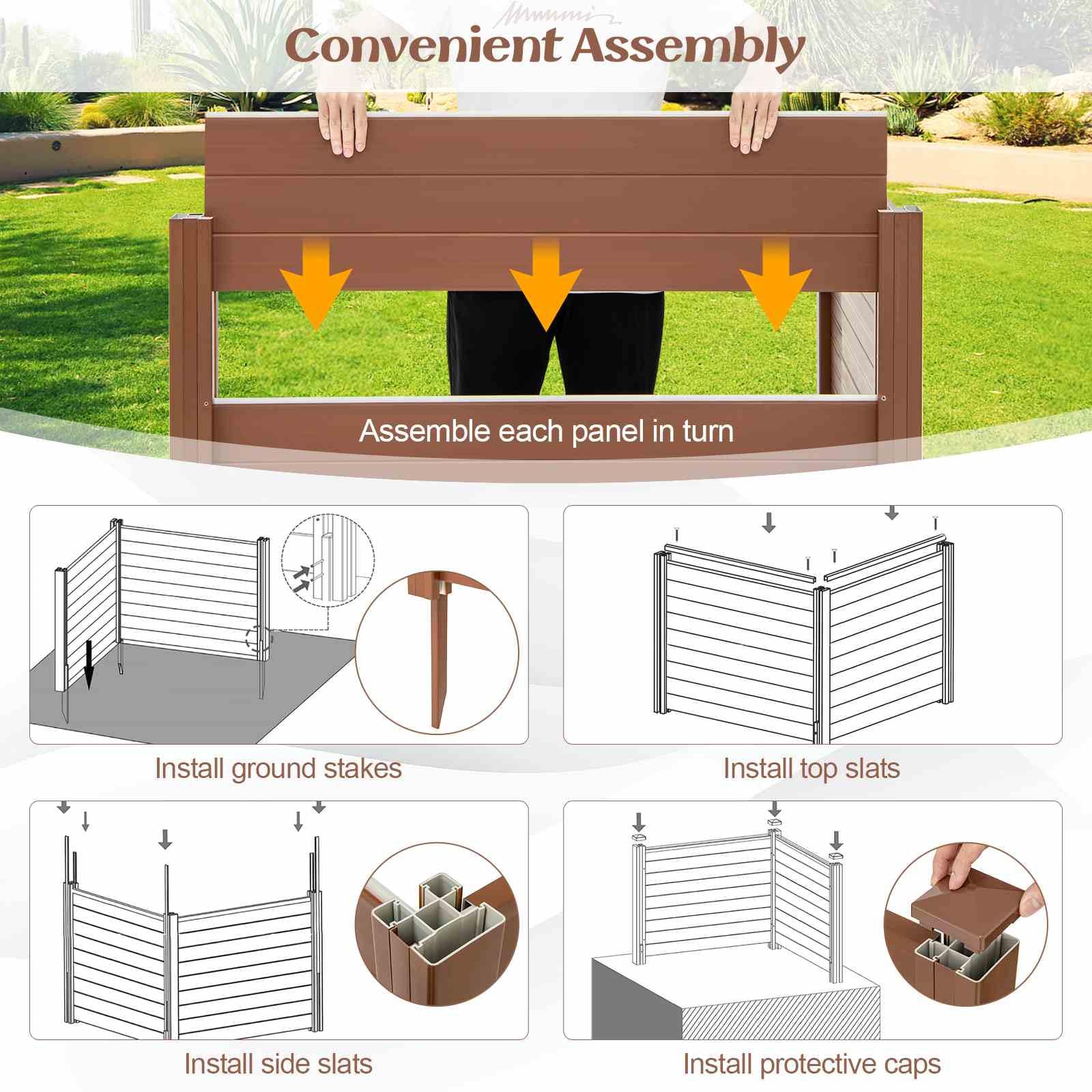 Outdoor 123cm L x 95 cm H PVC Privacy Fence Panels Enclosure w/ 51cm Long Stakes