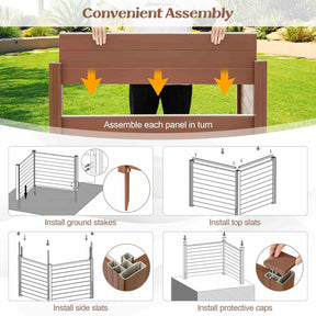 Outdoor 123cm L x 95 cm H PVC Privacy Fence Panels Enclosure w/ 51cm Long Stakes