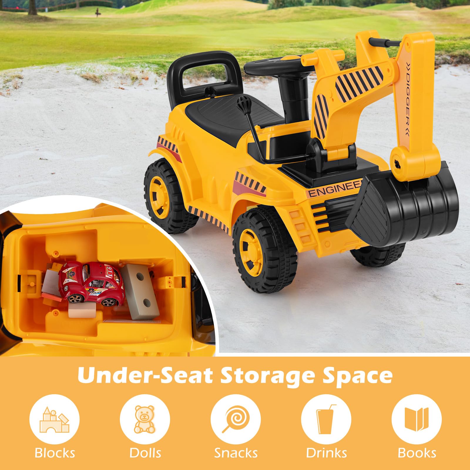 HONEY JOY Kids Ride on Excavator, Bulldozer Digger Toy for 19-36 Months