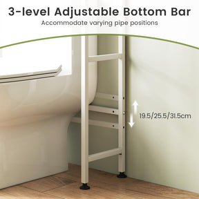 166 cm Over-the-toilet Cabinet, Bathroom Organizer w/ 2 Flip-up Cabinets, See-through Fluted Doors