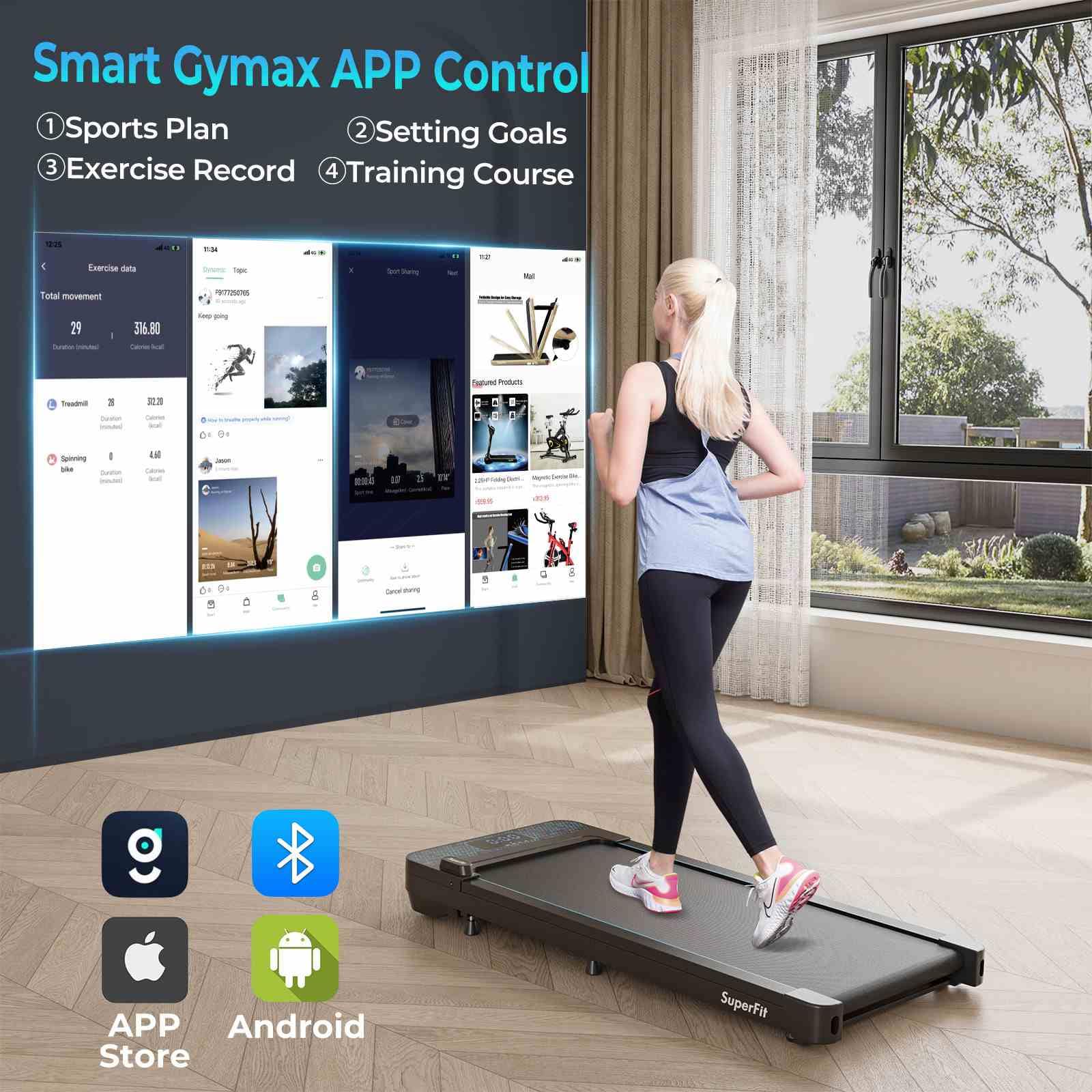 140kg Capacity Under Desk Treadmill Walking Pad w/Remote & APP Control LED