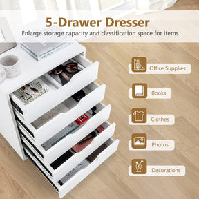 5-Drawer Chest of Drawers Wooden Dresser Chest, Mobile Lateral Filing Cabinet with Wheels