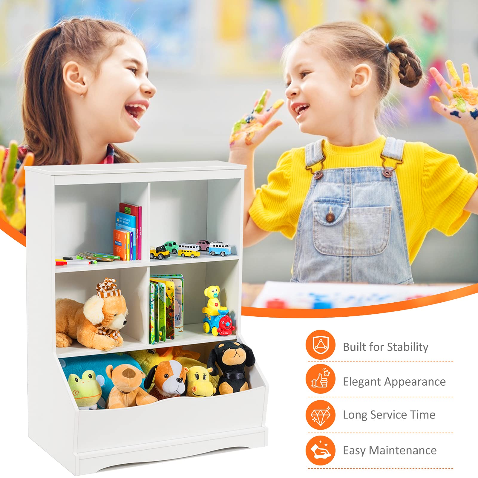 Toy Box Storage Organizer, 3-Tier Toy Storage Shelf Kids Toy Cabinet, Kids Bookshelf Display Bookcase