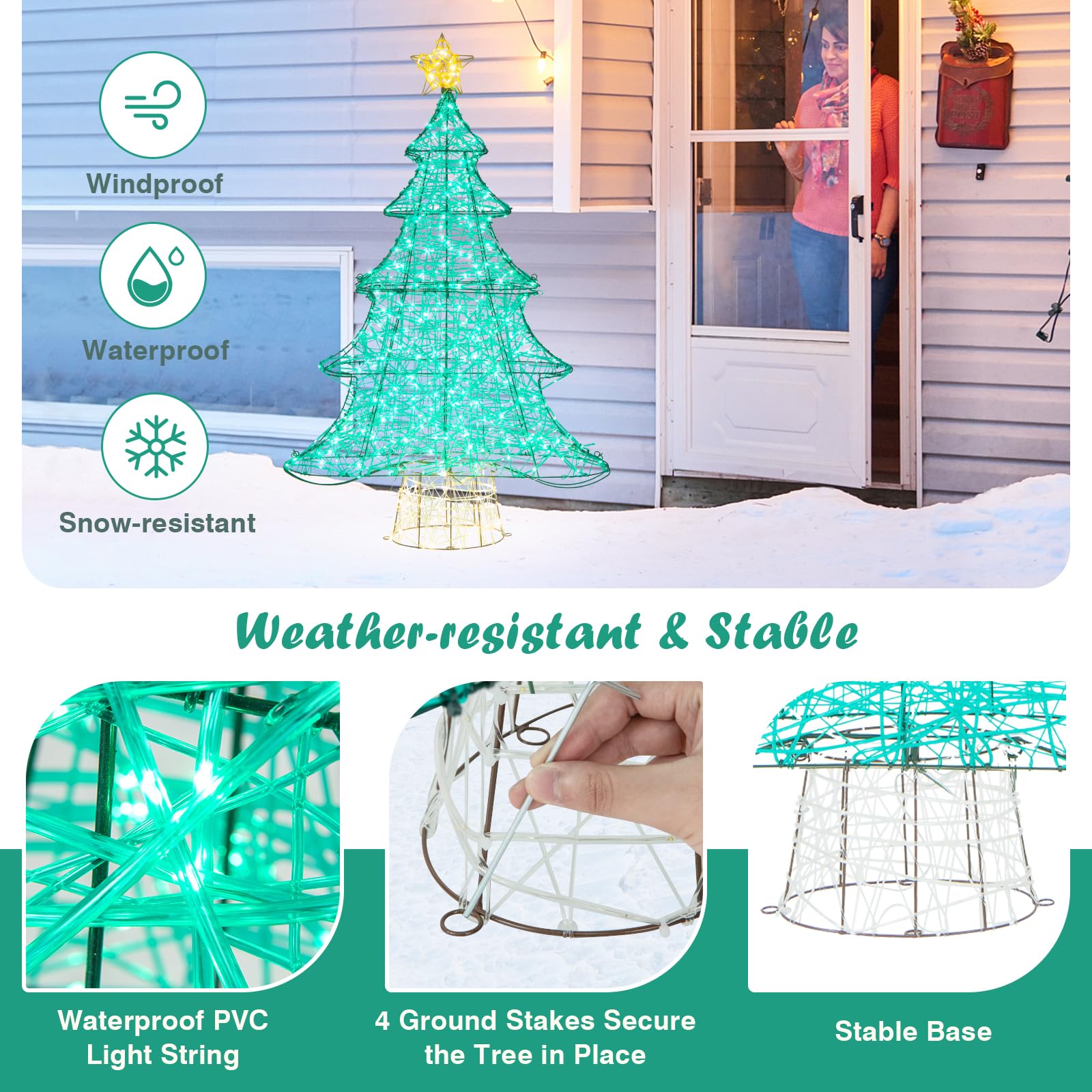 124CM Pre-lit Artificial Christmas Tree, Xmas Tree Decor with 520 LED Lights, Top Star